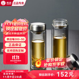 希诺（HEENOOR）玻璃杯男士双层防烫抗菌泡茶杯办公室车载保温水杯定制送生日礼物 纯色杯盖-410ml本色-N6569