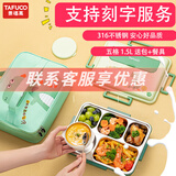 泰福高（TAFUCO）饭盒学生儿童不锈钢碗餐盘便当盒宝宝餐具上班族注水保温饭盒 1.5L小恐龙【五格带汤碗餐具包】T5326