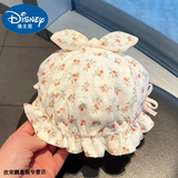 迪士尼宝宝婴儿帽子女宝宝春秋薄款婴幼儿夏季公主可爱调节遮阳防晒太阳盆帽 小樱花抽绳橘色 0-5个月(帽围38-42cm)