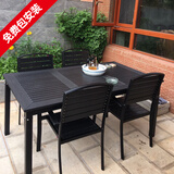 莫 家户外桌椅塑木室外组合咖啡桌椅庭院桌椅桌椅喝茶餐桌铝合金桌椅 4+160cm桌【塑木铝框（加厚款）】+黑色