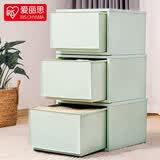 爱丽思（IRIS）衣柜衣服收纳箱塑料抽屉式玩具收纳盒整理箱衣服柜子储物箱百纳箱 无贴纸【绿色47L*三个装】面宽40cm