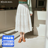 Olrain欧芮儿法式白色半身裙女春夏季女装花边重工刺绣蛋糕裙裙子 米白色 M