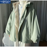 莫代尔羊羔毛外套女2025秋冬季新款设计感加绒加厚棉服宽松棉衣高中学生 绿色 M