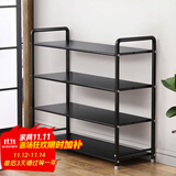 安尔雅鞋架门口多层置物架宿舍金属收纳架出租房家用多功能 4层黑色