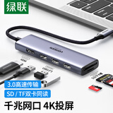 绿联Type-C扩展坞USB-C转千兆有线网口网线拓展坞HDMI转接头hub分线器适用苹果华为笔记本转换器读卡器