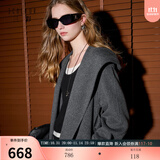 三彩【100绵羊毛】2025冬季新款连帽双面呢大衣毛呢外套M 深邃灰 S 155/80A