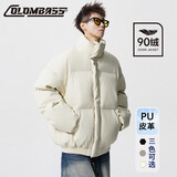 Colombass潮牌PU皮羽绒服男连帽冬季新款短款男士加厚情侣宽松毛领冬装外套