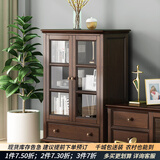 方寸毫厘电视柜 美式乡村实木电视机柜客厅家具地柜玻璃门电视柜带抽屉 双门酒柜 深胡桃色
