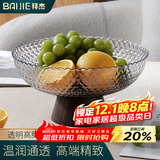 拜杰水果盘零食盘家用果盘客厅干果盘托盘坚果盘高脚沥水透明黑果盘