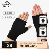 伯希和户外抓绒手套秋冬男女半指保暖骑行跑步运动加厚手套16043104黑M