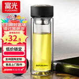富光双层玻璃杯水杯男女车载家用高硼硅玻璃杯泡茶杯带茶隔玻璃杯子 黑色 400ml 双层玻璃直杯