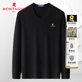 梦特娇（MONTAGUT）秋冬男士羊毛衫V领时尚打底针织毛衣保暖休闲T恤男 黑色 54 