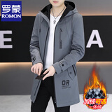 罗蒙（ROMON）风衣男中长款2025秋冬季新款加绒外套修身帅气风衣棉袄休闲潮牌 K70灰色 春秋款 常规 2XL 建议 145-160斤