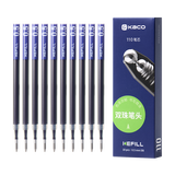 KACO亚规双倍书写长度按动中性笔芯0.5mm双球珠子弹头签字笔替芯蓝黑色不漏墨10支装/盒 K1622