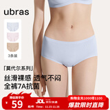 ubras【莫代尔】高弹织带内裤女士抑菌舒适中腰三角裤柔软透气(3条装) 粉末蓝色+浅桃粉色+瓷月几色 3条 S