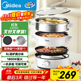 美的（Midea）电火锅 电蒸锅煮锅火锅专用锅 家用多功能烤肉锅多用途锅分体式不粘料理锅电热锅HGE28T71S