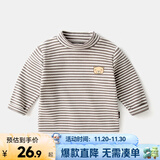 嘟嘟家【百搭条纹】宝宝打底衫冬装男童保暖洋气长袖T恤女童高领上衣潮 灰白条 90