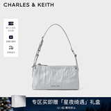 CHARLES&KEITH褶皱油蜡皮斜挎小方包手提包腋下包女士生日礼物CK2-80160183 Grey灰色 S