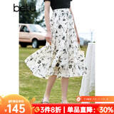 百图betu女装夏季新款半身裙法式优雅花卉高腰半身裙女2303T67 米白 M