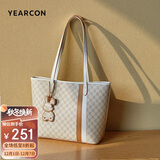 意尔康包包女款2025年复古菜篮子包印花大容量托特包可装文件生日礼物白