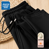 真维斯（JEANSWEST）加绒重磅直筒裤卫裤男宽松百搭运动休闲裤加厚长裤秋冬保暖阔腿裤 黑色 纯色 2XL