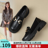 ZHR乐福鞋女软底百搭圆头小皮鞋子女英伦风粗跟女鞋 OFTEP06 黑色 40