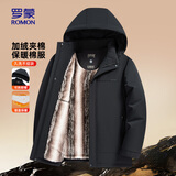 罗蒙（ROMON）棉服男短款加厚保暖可拆连帽冬季爸爸装商务休闲外套男黑色175