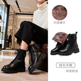 BM INS牛皮马丁靴女款2026年巨好看新款秋季女全皮真软皮加绒冬季 黑色（绒毛冬靴） 35