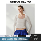 UR2025秋季新款女装拼接蕾丝短款修身长袖T恤UWH450100 本白 M
