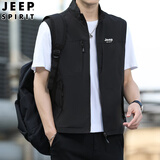 JEEP SPIRIT吉普马甲男春秋休闲无袖背心男士坎肩外穿上衣男装 黑色 XL