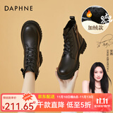 达芙妮小短靴女马丁靴英伦风厚底秋冬季2025新款秋季单靴百搭复古六孔 黑色【加绒】 37 标准码