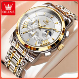 欧利时（OLEVS）瑞士认证品牌手表男多功能日历夜光防水石英表高档商务男士手表 OLEVS-2892-钢带间白