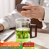忆壶茶（YIHUTEA）泡茶杯茶水分离玻璃杯办公室家用水杯男士茶杯玻璃高硼硅绿茶杯子 【450ML】木把玻璃杯