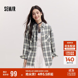 森马（Semir）[商场同款]长袖衬衫女中长款oversize春2025格纹上衣101125105007