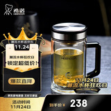 希诺（HEENOOR）抗菌玻璃杯双层带把手泡茶杯子男高档家用办公水杯XN-9005K 420mL