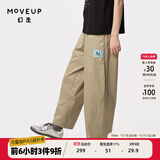 幻走（MOVEUP）2024夏季新款.FUN系列猫咪织唛设计师纯棉休闲直筒裤女 卡其绿 S