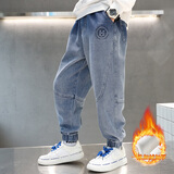 贝孩趣男童裤子儿童牛仔裤秋冬长裤童装中大童冬季加绒加厚男孩束脚裤 H压花牛仔长裤【加绒款】 150 码(建议身高135-145厘米)