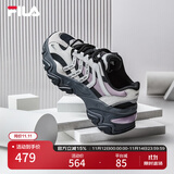 FILA 斐乐女鞋鱼刺2代老爹鞋反光休闲鞋时尚复古厚底增高鞋运动鞋女 黑/南极灰-BA 35.5