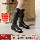 森达骑士靴女款年冬季新休闲厚底长筒过膝靴ZTE46DG4 黑色绒里 37