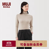 无印良品（MUJI）女式 起毛 罗纹编织 高领长袖T恤 针织衫打底衫女装25年秋季 米色条纹 M （160/84A）