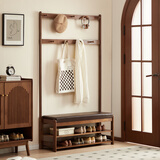 席豪（XIHAO）实木衣帽架换鞋凳挂衣架一体衣服架可坐式鞋柜门口穿鞋凳家用鞋凳 胡桃色100cm（双层）