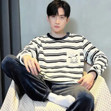 伊棠朵青少年男士睡衣法兰绒秋冬季加绒加厚长毛绒初高中学生男孩家居服 拼色字母绒 L 【95-120斤】