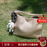 ECODAY托特包通勤包包女包大容量单肩手提小众编织包生日礼物送女朋友 香槟色(大号)