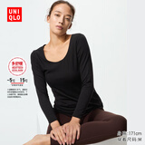 优衣库女装HEATTECH棉混纺U领T恤/8分袖保暖衣内衣478963 480281 478963/09黑色 M