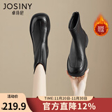 卓诗尼短靴女2025年冬新款秋单靴子加绒英伦风瘦瘦切尔西靴复古马丁靴女 黑色-绒里 37