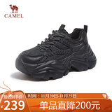 骆驼（CAMEL）老爹鞋女运动拼接厚底增高休闲鞋 L24A283681 黑色（加绒款） 36