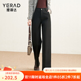 娅丽达仿毛呢阔腿裤女2025冬新款小个子休闲黑色西装裤米色直筒裤 黑色(A1)-小个子款 28