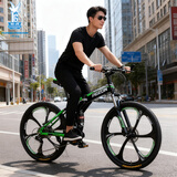 飛鸽（FG FLYING PIGEON） 折叠山地自行车成人男女学生青少年变速便携轻便双减震山地车 黑绿26寸六刀轮轴承+指拨+大礼包 30速豪华版（8公里以上）