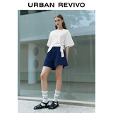 UR2025夏季新款女装休闲简约后松紧腰卷边短裤UYY650023 墨蓝 XS