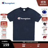 Champion夏季经典款印花草写LOGO圆领休闲运动T恤无性别冠军短袖男女情侣 藏青色(偏薄） M